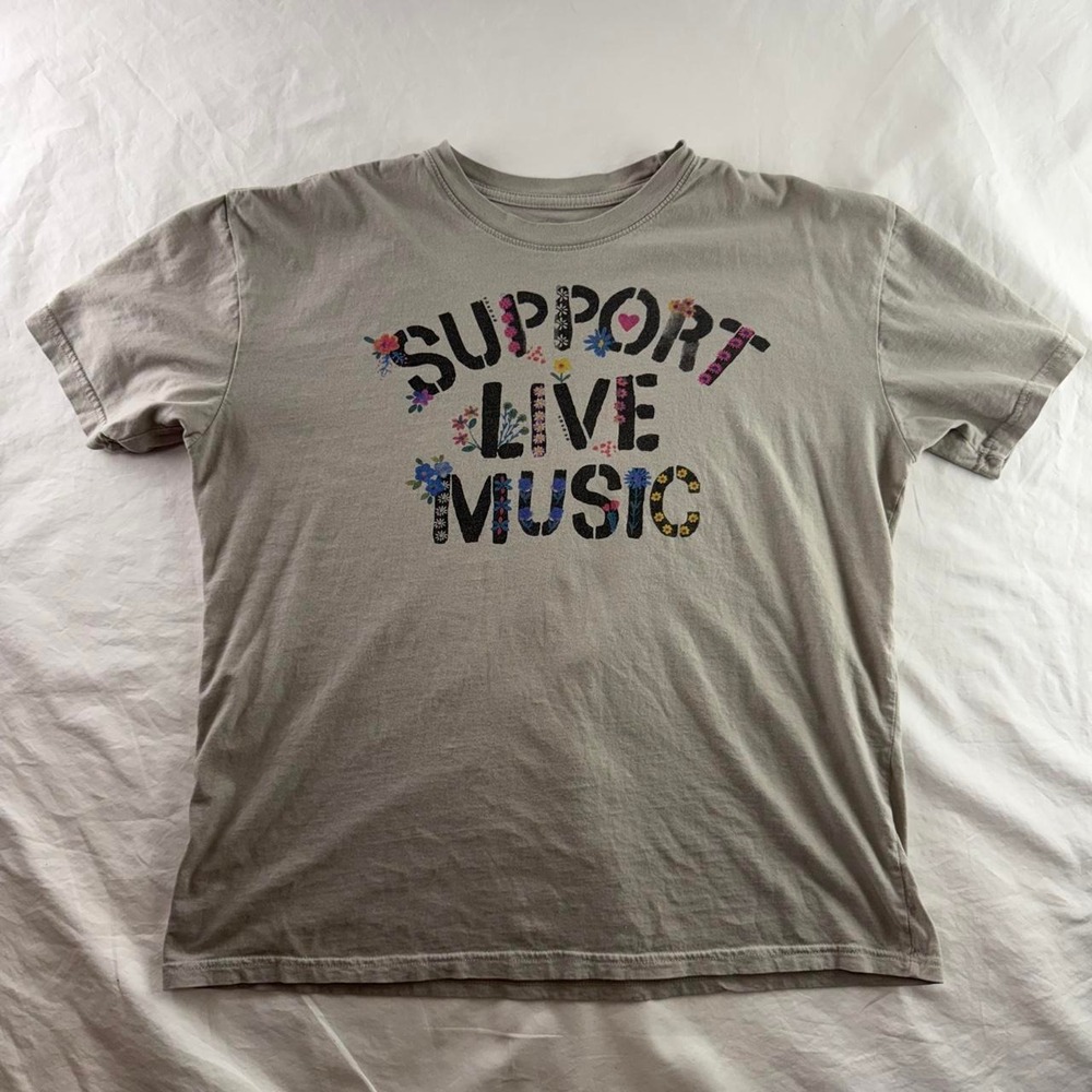 Natural Life Support Live Music Graphic Floral T-Shirt Womens M Boho Hippie